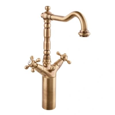Afbeelding van PB klassieke verhoogde wastafelkraan sterknoppen uitloop 18 cm Brons 1208854992