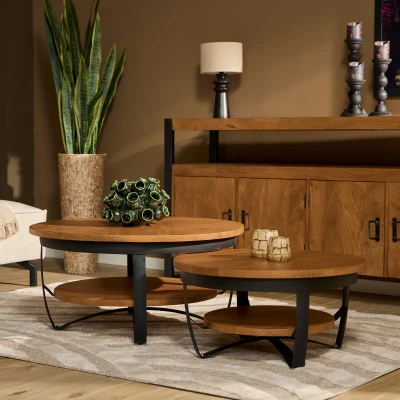 Afbeelding van Homestylingshop Salontafel naturel Sanne industrieel 70 cm