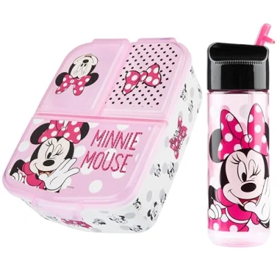 Afbeelding van Disney Minnie Mouse lunchbox voor kinderen met vakken en waterfles rietje, roze