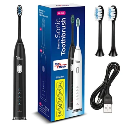 Afbeelding van ProMedix Sonische, elektrische tandenborstel met reisetui Timer /Opladen via USB Zwart
