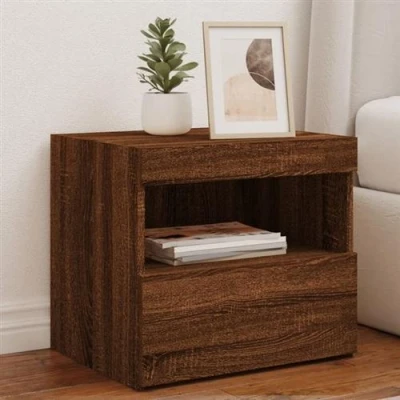 Afbeelding van Nachtkastjes met LED verlichting 2 st 50x40x45 cm bruineiken