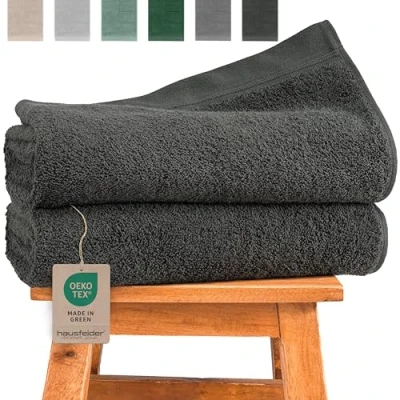 Afbeelding van Premium badstof douchehanddoeken, set van 2 badhanddoeken 100% katoen, Oeko Tex gecertificeerd, zacht, absorberend, 70 x 140 cm, antraciet