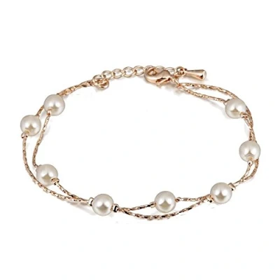 Afbeelding van Crystalline Azuria Damesarmband 18 karaat roségoud verguld met witte imitatie parels, Kristal, Kristal