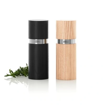 Afbeelding van Adhoc Textura Peper en Zoutmolen 13 cm Set van 2 Stuks Essenhout Bruin