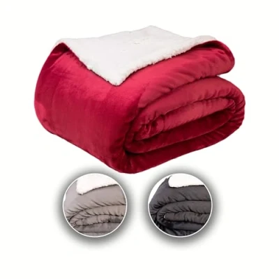 Afbeelding van Komfortec Sherpa Fleece Deken Zeer Zacht Bankdeken Plaid Dekens 240x220 cm Bordeaux Rood