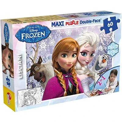 Afbeelding van Liscianigiochi Lisciani, Maxi puzzel voor kinderen vanaf 4 jaar, 60 stukjes, 2 in 1 dubbelzijdig op en achterkant, met achterkant om te kleuren, Disney Frozen 46881
