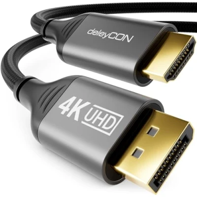 Afbeelding van deleyCON 2 m 4K DisplayPort 1.2 naar HDMI 2.0 kabel met aluminium connector, aansluitkabel DP @60Hz compatibel Beamer projector voor pc computermonitor