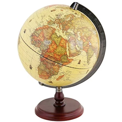 Afbeelding van Exerz 25 cm antieke wereldbol met houten sokkel decoratieve vintage draaibal diameter
