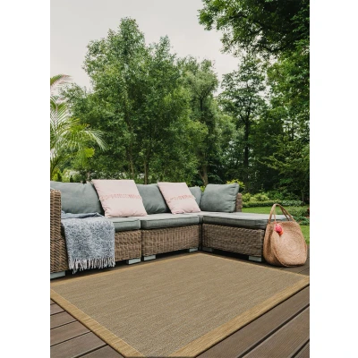 Afbeelding van Brussels Uni Buitenkleed Vierkant Effen Kader Indoor &amp; Outdoor Vloerkleed Tuinkleed, Balkonkleed Jute Beige Polypropyleen