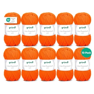 Image de Gründl fil à tricoter et crocheter Lisa Premium Uni (doux semblable la laine, lavable facile d’entretien 100% polyacrylique, 50 g / 133 m), Orange Fluo