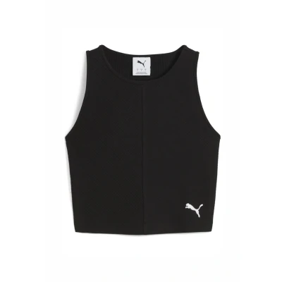 Afbeelding van WARDROBE ESS geribbelde cropped top voor Dames, Zwart, Maat XL PUMA