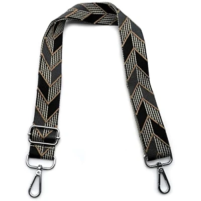 Afbeelding van Schouderriem voor handtas, verstelbaar, zwart en grijs, kleurrijk, dames, schoudertas met karabijnhaak, zilver, 3,8 cm, vervanging brede bandjes meisjes, mannen, tas, doe het zelf,