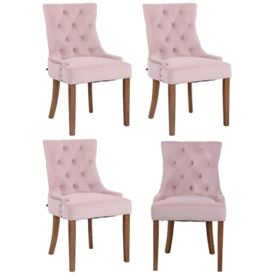 Image de CLP Lot de 4 Chaises salle à manger Aberdeen en Velours Piètement bois d&#039;hévéa , Rose/Antique clair