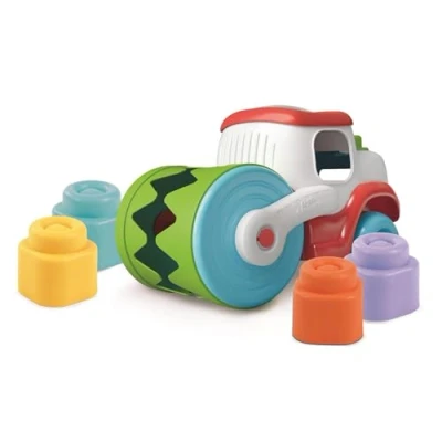 Afbeelding van Clementoni baby soft clemmy stoomwals voertuig met blokken, 9dlg.