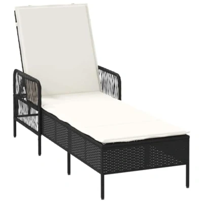 Afbeelding van vidaXL Zonnebank Zwart en crème wit PE Rattan 157 x 55 92 cm