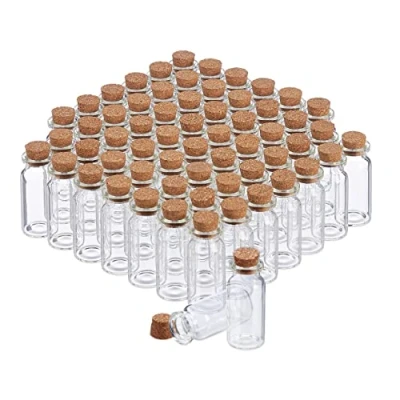 Afbeelding van Relaxdays glazen flesjes met kurk 60 stuks mini glasflesjes kleine glaasjes