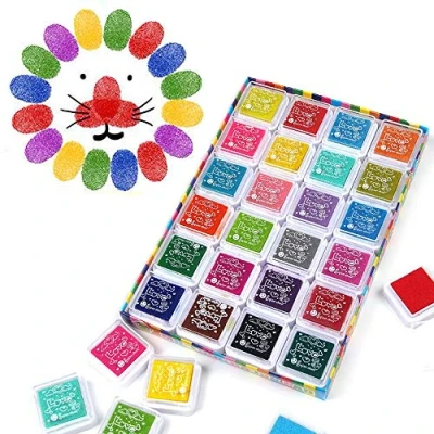 Afbeelding van Funxim Stempelkussenset, vingerafdruk, stempelkussen, niet giftig, afwasbaar, stempelkussen voor papier, handwerk, stof, schilderen, doe het zelf, verjaardagscadeau, 24 kleuren (24 stuks)