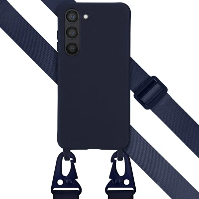 Afbeelding van Selencia hoesje Geschikt voor Samsung Galaxy S23 met koord Siliconen afneembaar Donkerblauw