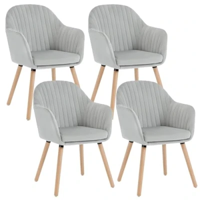 Afbeelding van WOLTU Set van 4 eetkamerstoelen fluweel en massief hout, feeststoelen, lichtgrijs BH95hgr