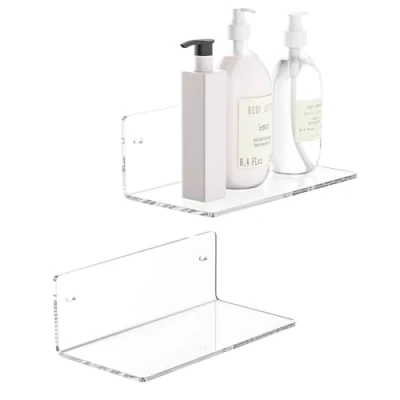 Afbeelding van Sezanrpt Set van 2 transparante acryl wandplanken 20 cm, klein rek dat voren en achter beweegt, wandorganizer voor kameropslag, decoratie