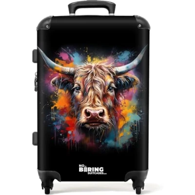 Afbeelding van NoBoringSuitcases.com® Koffer groot Rolkoffer lichtgewicht Schotse hooglander als graffiti art Reiskoffer met 4 wielen Grote trolley XL 20 kg bagage