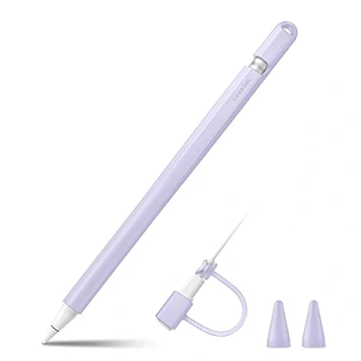 Afbeelding van Finti Siliconen hoesje voor Apple Pencil (1ste generatie), ultralichte penhoesje, zachte beschermende handgreep met 2 puntafdekkingen en 1 kabeladapter verbinding, lila