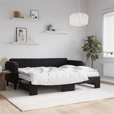 Afbeelding van vidaXL Slaapbank onderschuifbed en matrassen 80x200 cm fluweel zwart