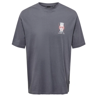 Afbeelding van Only &amp; Sons Men t shirt Grey Pinstripe Maat XL