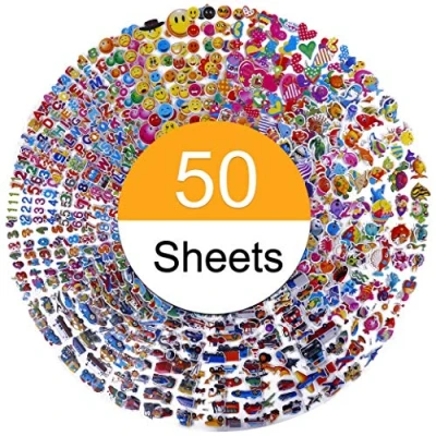 Afbeelding van Kinderstickers 3D opgeblazen Scrapbooking Stickers voor Peuter Verjaardagscadeau Jongen 50 Vellen 1200+ Lerarenbeloningen Bulk Dieren inbegrepen