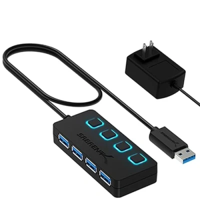 Afbeelding van Sabrent USB hub 4 poorten met LED en afzonderlijke voedingen, inclusief 5V/2.5A voeding (HB UMP3)