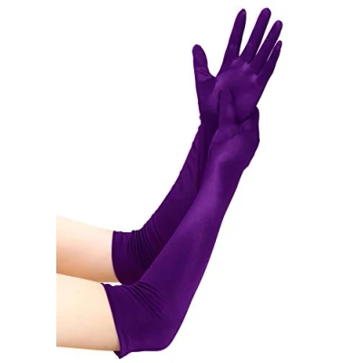 Afbeelding van EORUBE Long Opera Dames satijnen handschoenen ellebooglengte, Glad 20,5 Paars