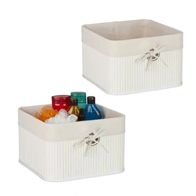 Afbeelding van opbergmand bamboe set van 4 20 x 31 cm badkamer wit