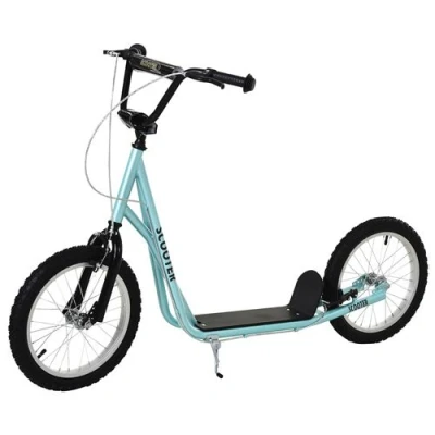 Image de Trottinette patinette pour enfants à partir de 5 ans grands pneus guidon réglable poignée frein et béquille acier bleu