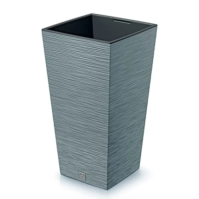 Afbeelding van Prosperplast Plantenpot/bloempot Furu Stripes voor buiten kunststof lichtgrijs vierkant D26 x H50 cm
