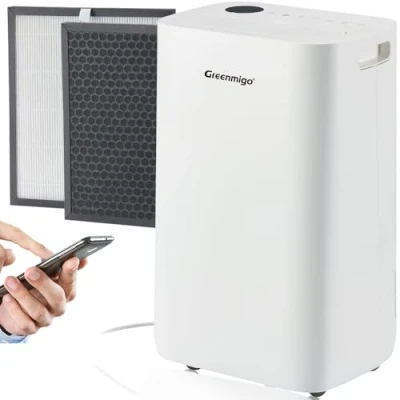 Afbeelding van Greenmigo Luchtontvochtiger met wifi, 25 l/24 uur, HEPA filter, wasdroger, digitaal bedieningspaneel, continue afvoer, timer, vermindert schimmel, condensatie, vocht (ALPHA Q25 Pro WiFi)