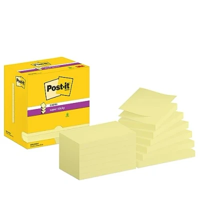 Afbeelding van Post it Super Sticky Z notes, 90 Vel, Ft 76 X 127 Mm, Geel, Pak Van 12 Blokken Memoblok