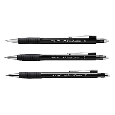 Image de Faber Castell 205023 GRIP 1345 Lot de 3 porte mines Noir Dureté B Épaisseur mine 0,5 mm Avec gomme intégrée