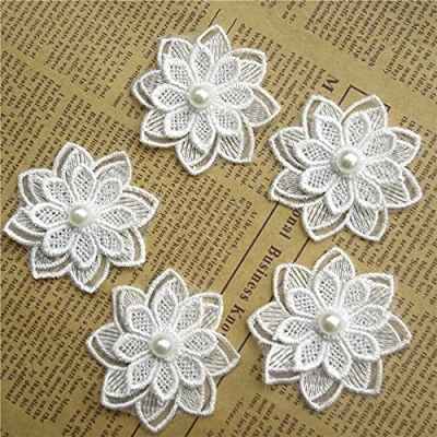 Afbeelding van Yulakes 12 stuks geborduurde kanten linten van polyester met kralen en bloemen, naaiaccessoires, doe het zelf decoratie, handgemaakt