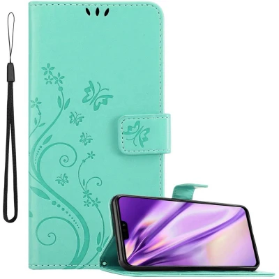 Afbeelding van Cadorabo Hoesje geschikt voor Honor 8X in BLOEMEN TURKOOIS Beschermhoes bloemmotief met magnetische sluiting, standfunctie en kaartsleuven Book Case Cover Etui
