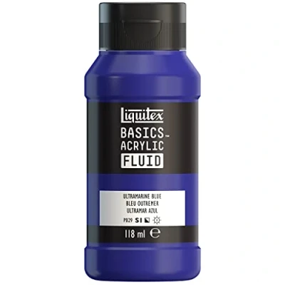 Afbeelding van Liquitex Basics Fluid Acrylverf met vloeibare consistentie, sneldrogend, lichtecht, waterdicht, op waterbasis, 118 ml, ultramarijnblauw