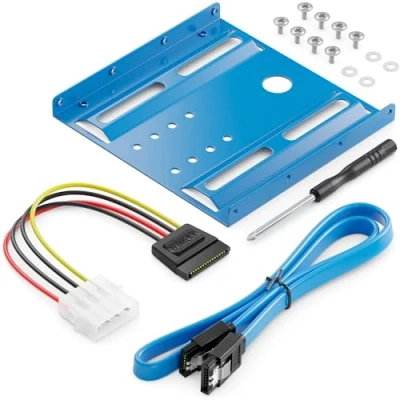 Afbeelding van deleyCON Montageframe voor 2,5 inch naar 3,5 harde schijf adapter verwijderbare rack montagerails met schroeven, voedingsadapter, SATA kabel en schroevendraaier, blauw