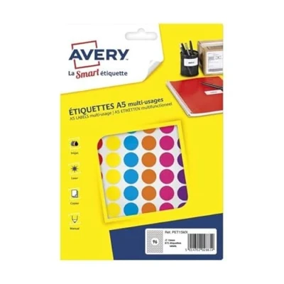Afbeelding van AVERY Doos met 672 zelfklevende tabletten, verschillende kleuren, diameter 15 mm