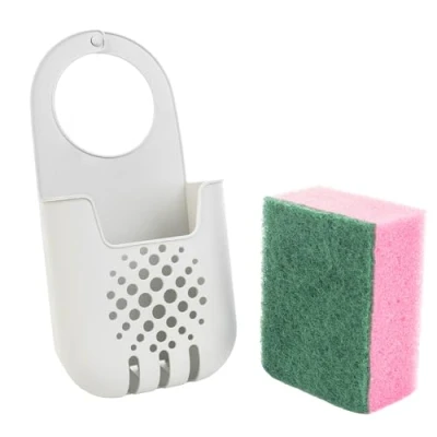 Afbeelding van KADAX Sponshouder, afdruiprek voor afwasspons, hangmand het opbergen van sponzen, kraanrek, keukenorganizer (wit)