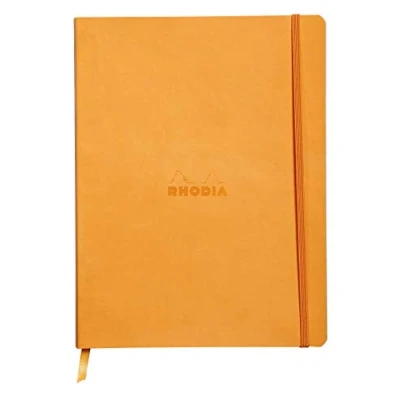 Afbeelding van RHODIA 117515C Notitieboek, zacht, oranje, 19 x 25 cm, gelinieerd, 160 pagina&#039;s, lichtbruin papier, 90 g/m², bladwijzer, elastische sluiting, omslag van kunstleer, collectie Rhodiarama