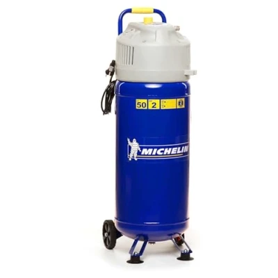 Afbeelding van Michelin Verticale luchtcompressor MVX50/2, 50 liter zonder olie, manometer, maximale Druk 10 bar, transportwielen, vermogen 2 pk, blauw
