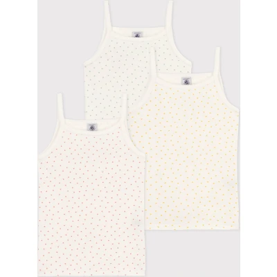 Afbeelding van Petit Bateau Meisjes Singlet met print in 3 pack de kleur Gebroken wit, maat: 128