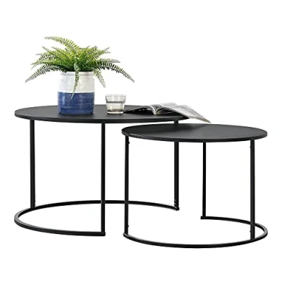 Afbeelding van Salontafel Korenica metaal rond set van 2 zwart