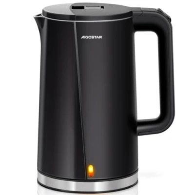 Afbeelding van Aigostar Aubrey Waterkoker Dubbelwandig Double Walled Kettle 1,7 Liter Koele aanraking Anti verbranding 360 draaibaar Retro 2200W Zwart/RVS