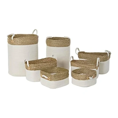 Afbeelding van Basket spelset DKD Home Decor Wit Katoen Natuurlijke Vezel (41 x 41 52,5 cm) (7 Onderdelen)