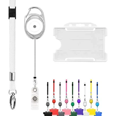 Afbeelding van CKB ltd oprolbare kaarthouder inclusief kaarthouder, keycord en afrolmechanisme pashouder badgehouder pasjes sleutelhanger met koord lanyard keykoord sleutelkoord trekkoord badge uittrekbare skipashouder badges naambadge houder keycords key Wit